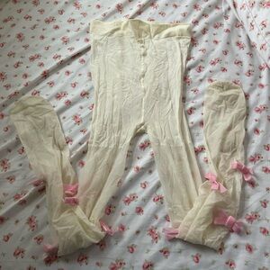 coquette balletcore tights with bows and pearls